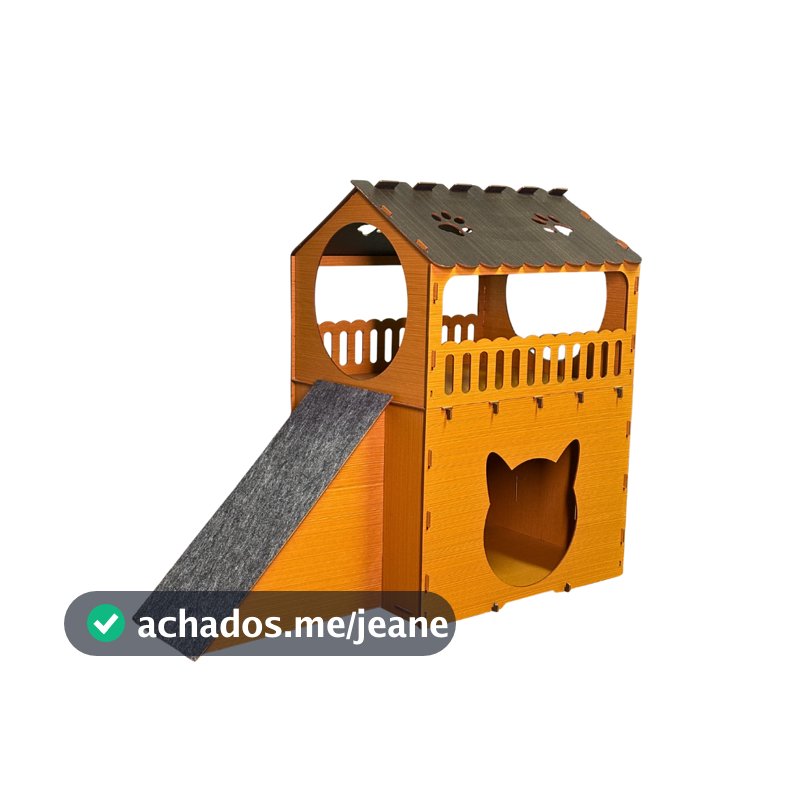 Casa Para Gatos Dois Andares Toca Em Mdf Caramelo Cama Beliche Brinquedo Arranhador Gato Diversão