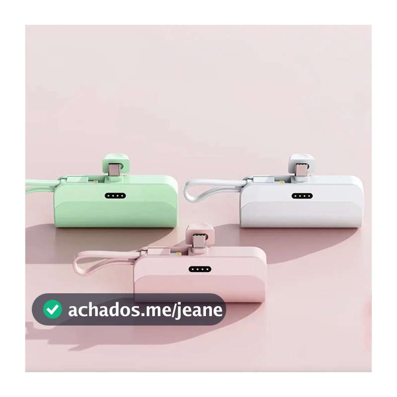 Mini Power Bank Carregador Portátil 5000mAh Com 2 Saídas Tipo-C Lightning
