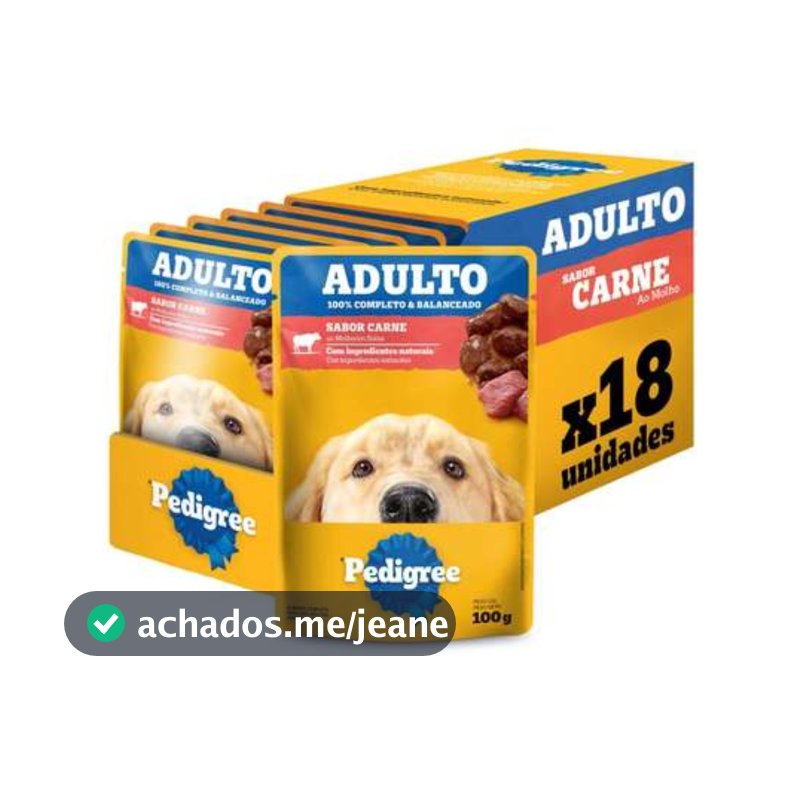 Ração Úmida Pedigree Sachê Carne ao Molho para Cães Adultos 100g - 18 Unid.