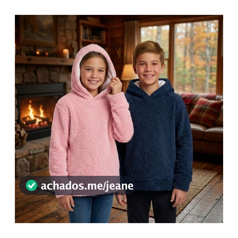 🔥Blusa de Frio Infantil Com Capuz Teddy Casaco Inverno Peluciado Unissex Meninos Meninas 2 a 16 Anos