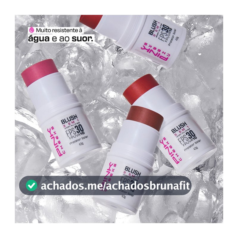 Blush + Sombra + Batom PINK CHEEKS Sport Make Up 3 em 1 FPS30 Cores