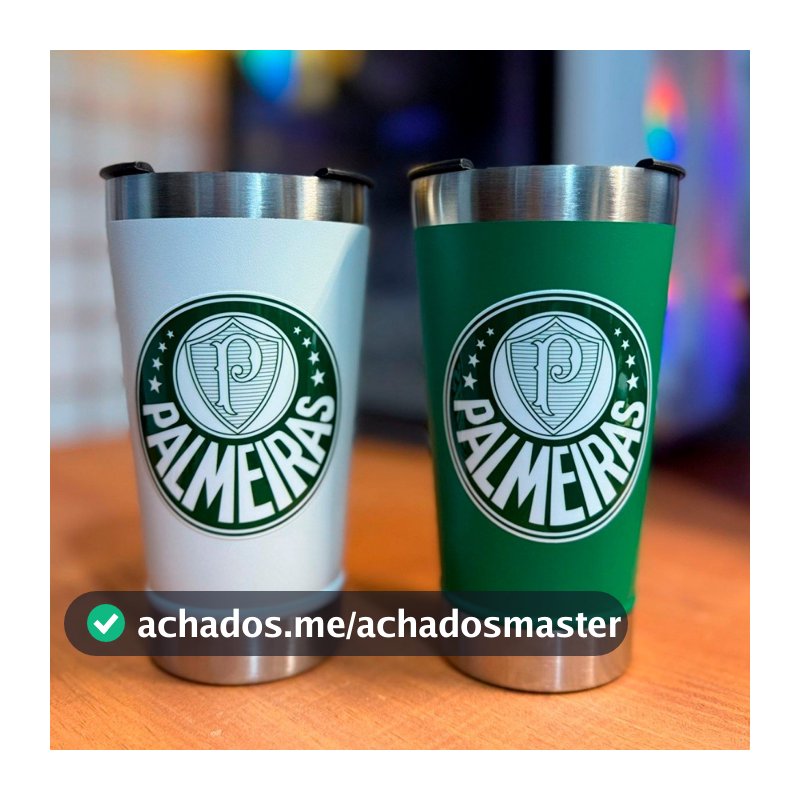Copo Térmico Palmeiras Personalizado Adesivo DTF UV Com Tampa Abridor 473ML