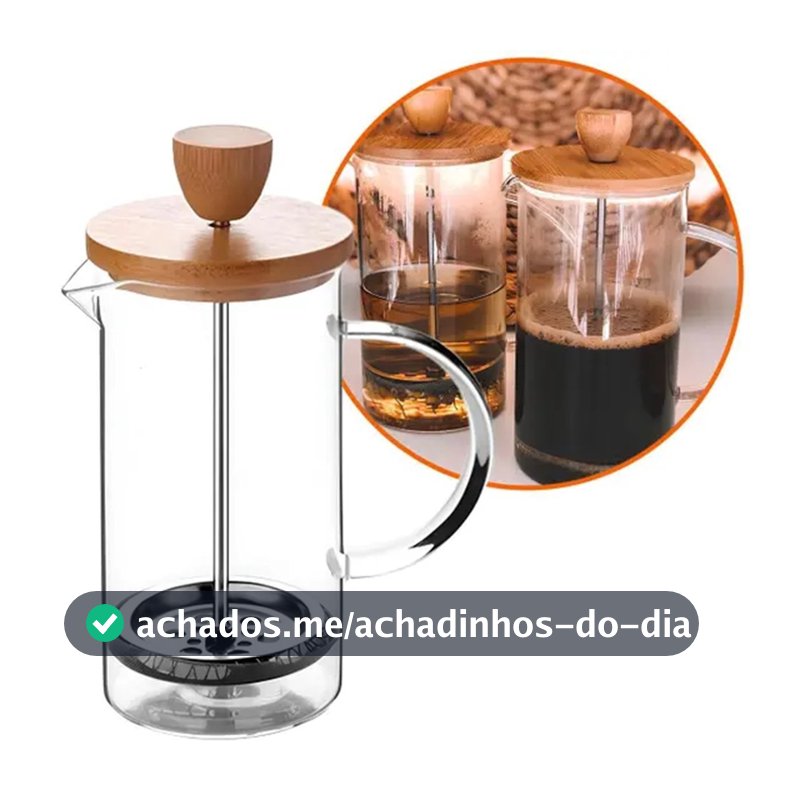 Cafeteira Prensa Francesa Vidro 350ml Com Tampa Bambu Café