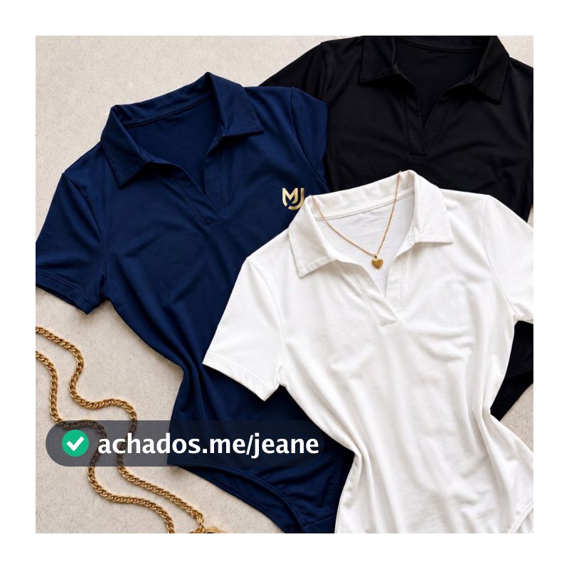 Kit 3 Bodi Polo Feminino Suplex Manga Curta Básico Premium Confortável Ajustado Gola Polo Elegante