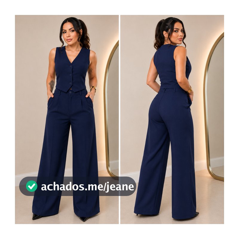 Conjunto Feminino Alfaiataria Premium | Calça Pantalona e Colete | Elegante | Zero Transparência Botões Forrados