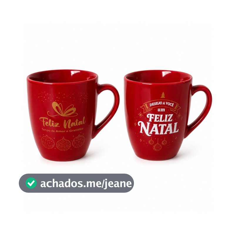 Jogo Kit Xicaras Caneca Porcelana 260ml Vermelha Natal Natalina Presente Papai Noel Lembrancinha