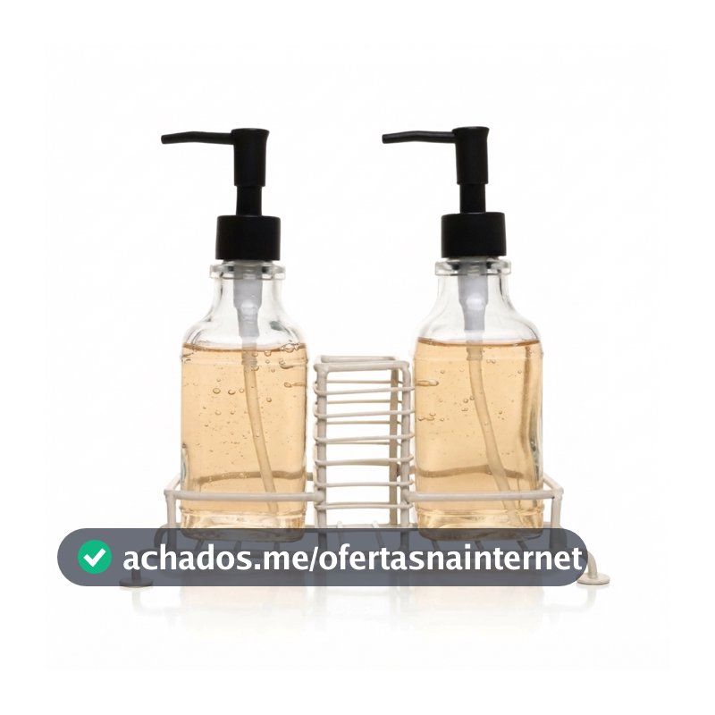 Porta Sabonete Líquido Duplo com Suporte para Esponja 280ml Preto Vidro Lyor Dispenser Pia Cozinha Banheiro e Lavanderia
