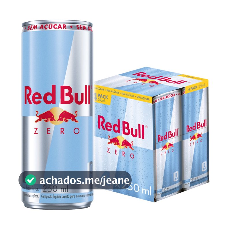 Pack de 4 latas Red Bull Energético, Zero, Sem Açúcar, 250ml