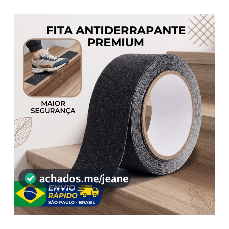 Fita Adesiva Antiderrapante Preta Prevenção Acidentes Degraus Escadas 5m 50mm