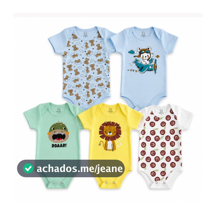 Kit 5 bodies pagão bebê menino manga curta estampados sortidos suedine 100% algodão