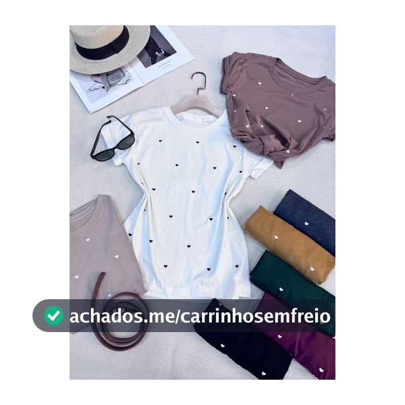 Camiseta blusa T-Shirt Feminina Algodão com bolinhas e pequenos corações, material de algodão casual e confortável