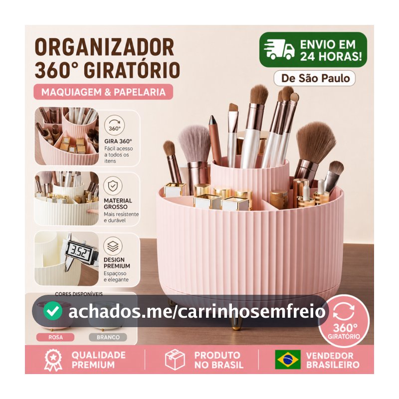 Organizador de Maquiagem de Plástico com 5 Compartimentos – 360° Giratório
