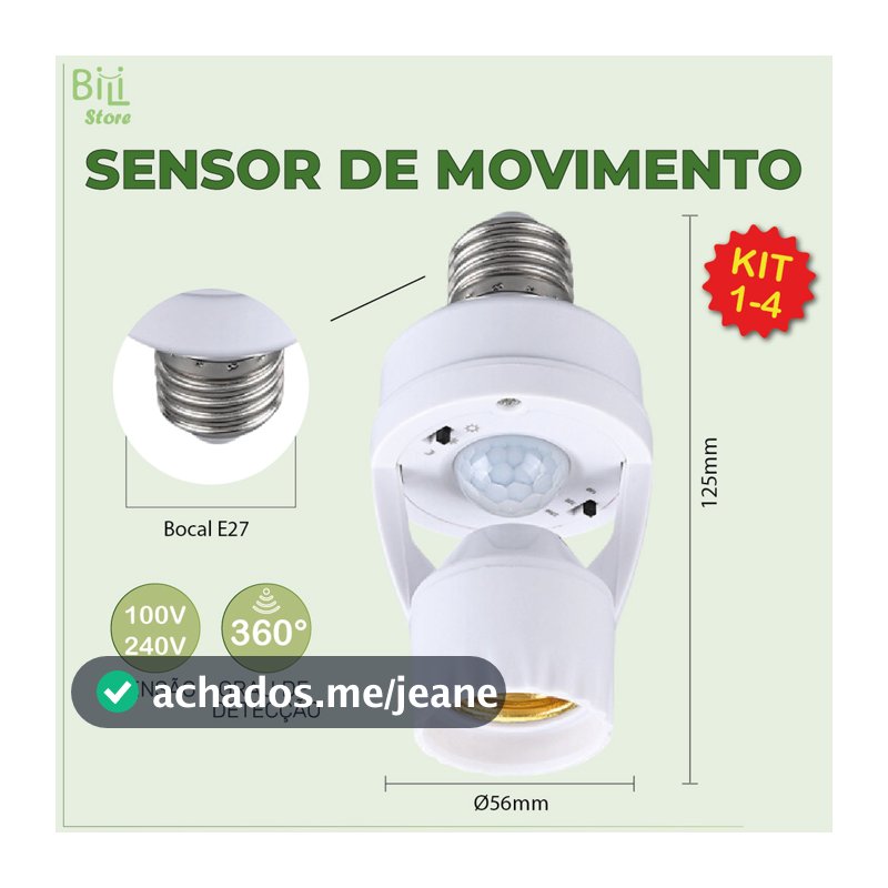 Sensor de Movimento para lâmpada Soquete E27 c/ sensor de presença Bivolt 110V220V Max 60W
