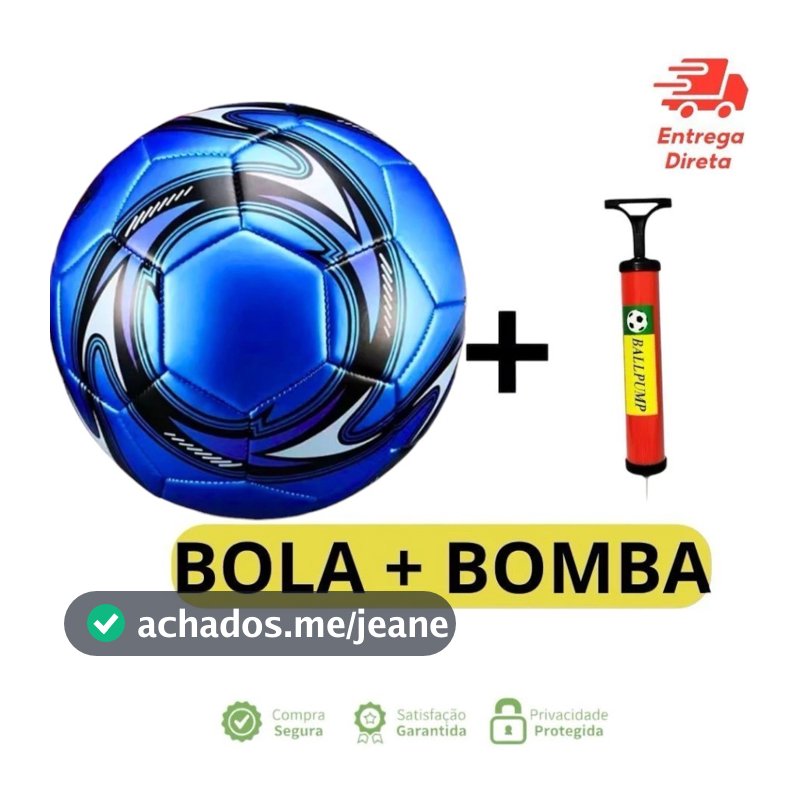 Kit Bola de Futebol Couro Sintético Campo Costurada + Bomba de Ar Manual Portátil