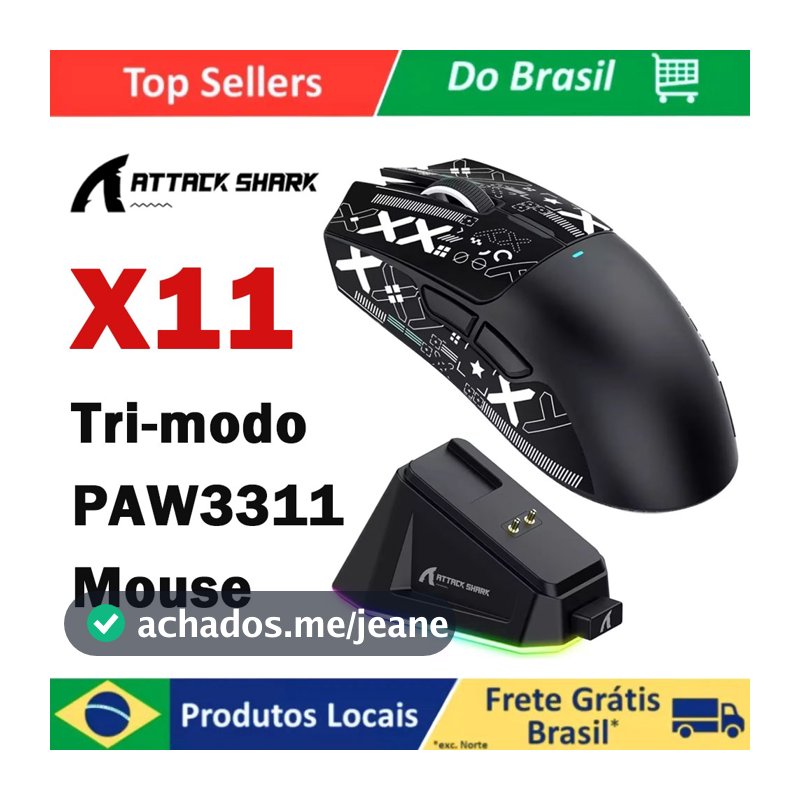 【Envio Do Brasil, Sem Taxas!】Mouse Para Jogos Tri-Mode ATTACK SHARK X11-Sensor PAW3311 De 22000 DPI 59g Base De Carregam