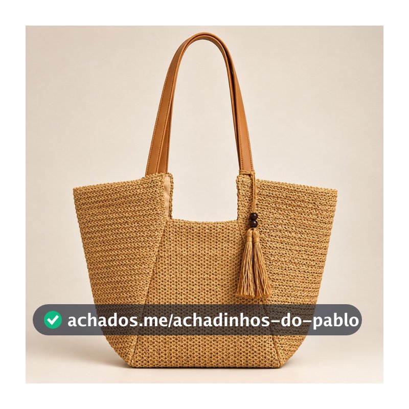 Bolsa Grande De Praia De Ombro Feminina Chaveiro Palha Sintética Verão