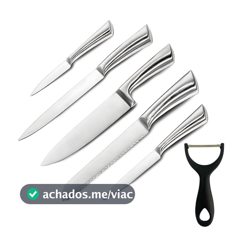 Kit 5 Faca Profissional De Aço Inoxidável + 1 Descascador - Jogo de Cozinha 6 Peças