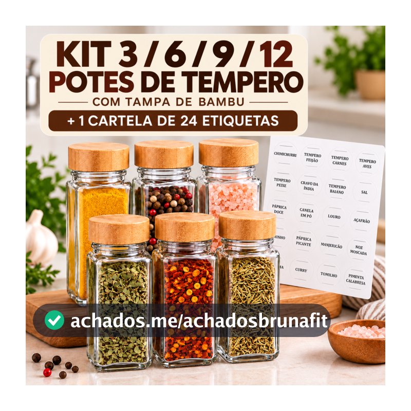 Kit Pote Porta Tempero Condimento Vidro Bambu Hermético Organizador Cozinha 120ml Saleiro