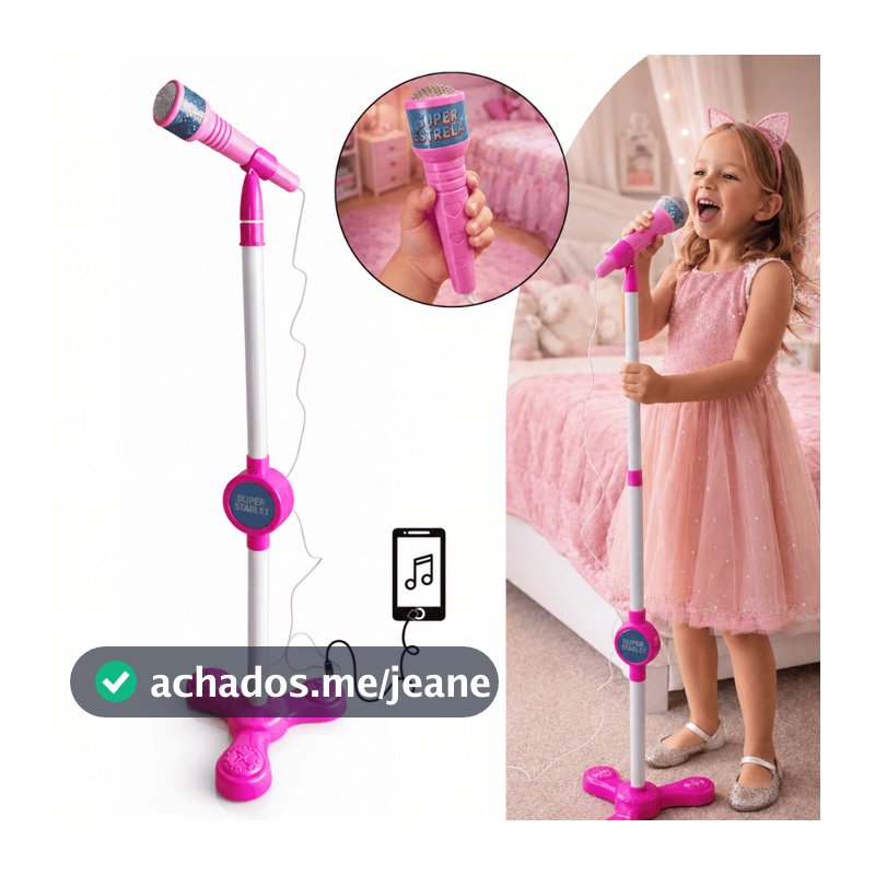 Microfone Infantil com Pedestal Ajustável Karaokê para Crianças com Entrada P/ Celular
