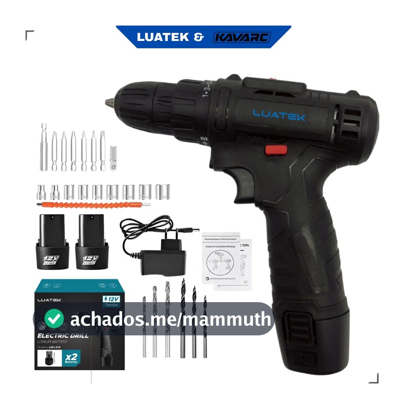 Parafusadeira e Furadeira 2 em 1 Com 2 Baterias 12v Recarregável Sem Fio-Luatek
