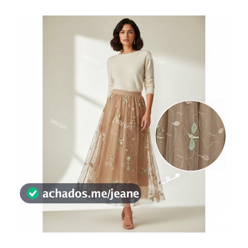 Saia Tule Feminina Midi com Bordado de Libélula Moda 2026 para Look Feminino e Eventos Especiais