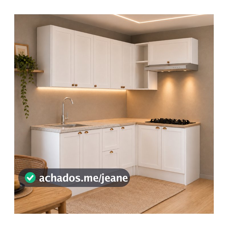Cozinha Olivia 6 Peças com Balcão 120cm para Pia e Balcão 80cm para Cooktop Poliman Móveis