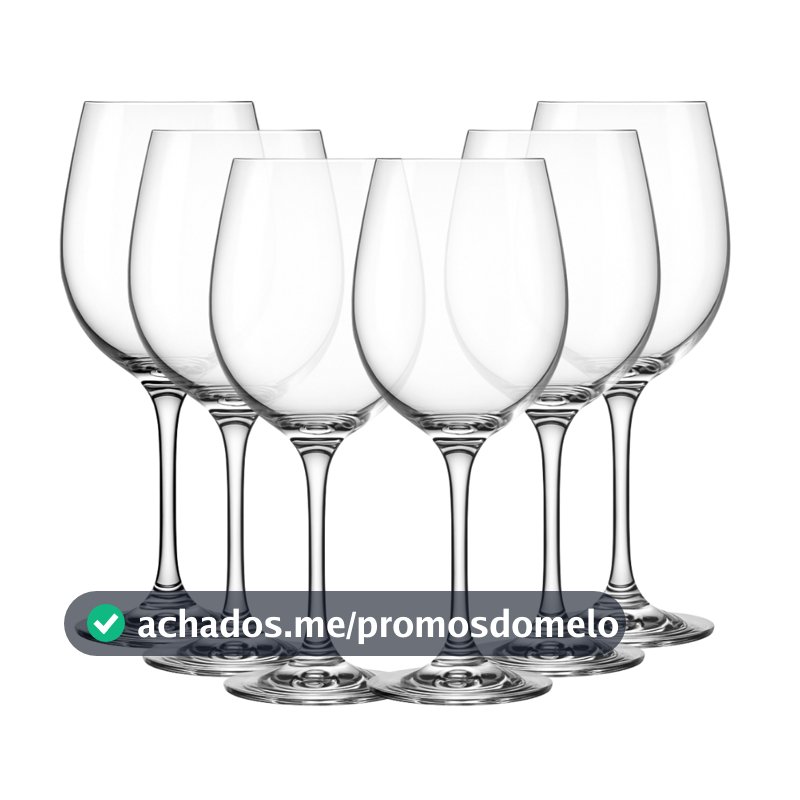 Jogo 6 Taças de Vidro Resistente Premium Luxo para Vinho e Água 465ml - Design Moderno Drink Coquetel