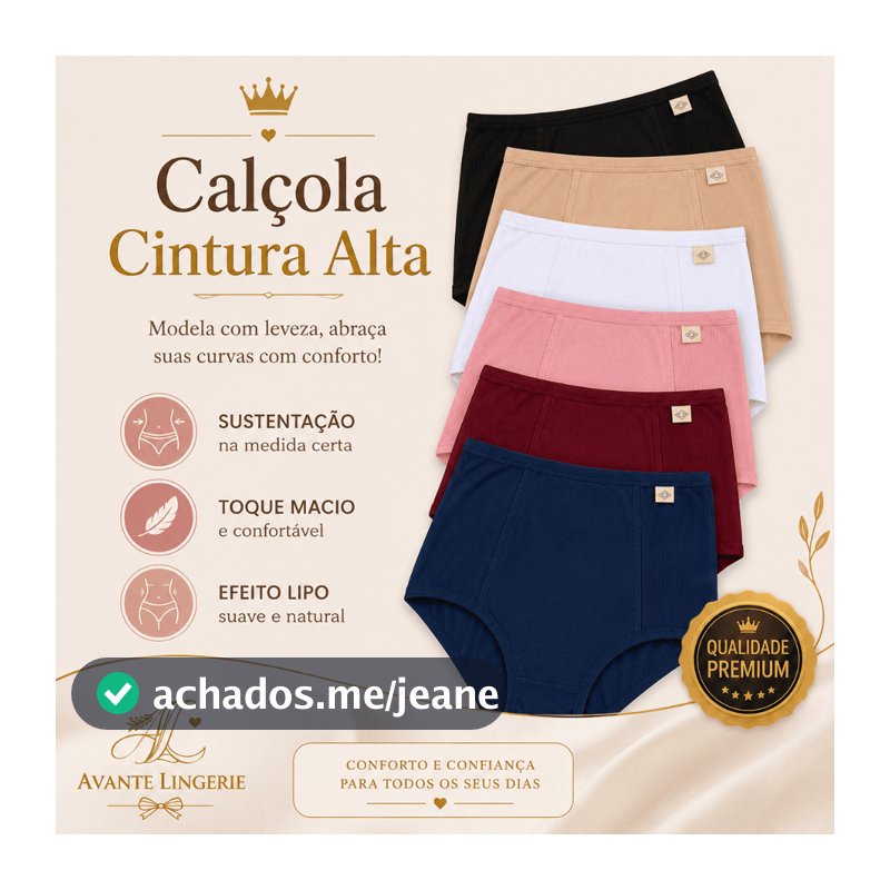 Kit 3, 5 ou 10 Calcinhas Cintura Alta Modeladora Calçola Senhora Pós-Parto Feminina Microfibra  Plus Size Hot Pants