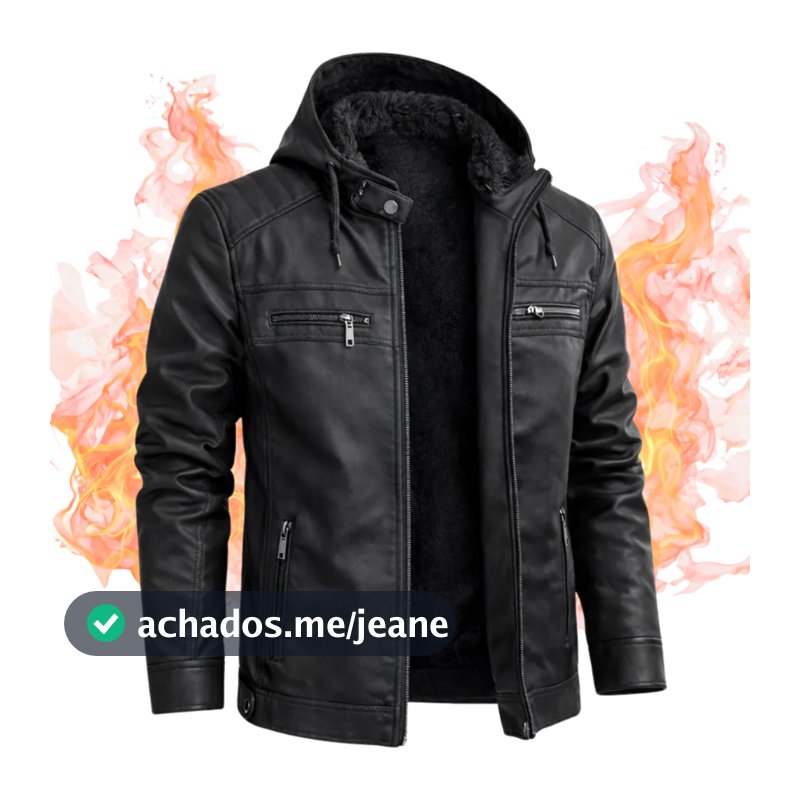 Jaqueta De Couro Masculina Veludo Casaco Inverno Com Capuz