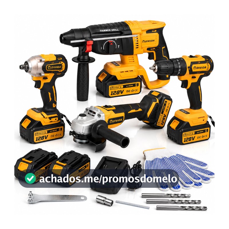 Kit Ferramentas Elétricas 48V 3/4 Peças Profissional Parafusadeira Martelete Esmerilhadeira Sem Fio