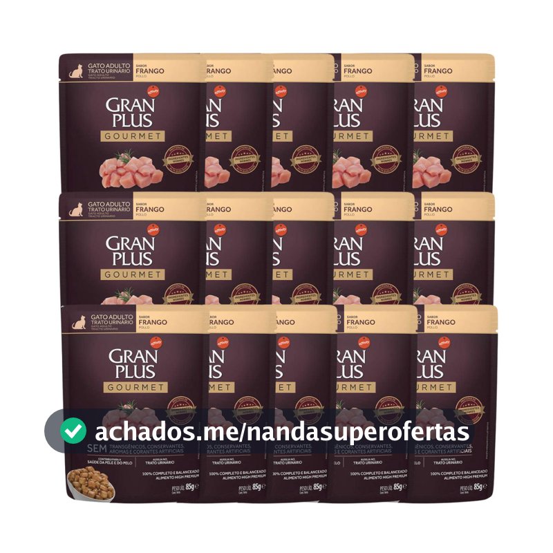 Caixa 18un Ração Úmida Granplus Sache Gato Trato Urinário Frango 85g