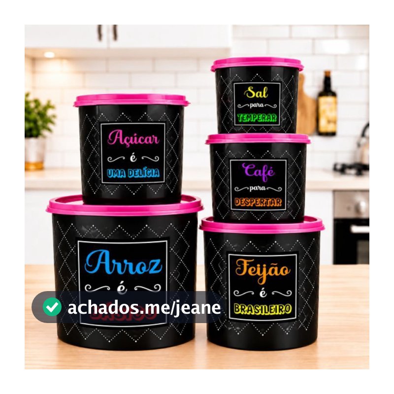 Kit Potes Cozinha Mantimentos cores variadas Vermelho Rosa Preto