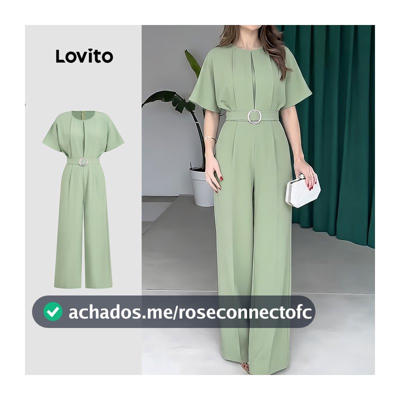 Lovito Longo Macacão Elegante Plissado Verão Primavera Verde Macacão feminino LK6LD081