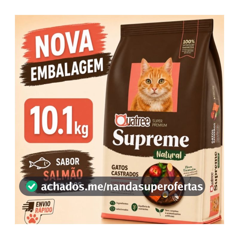Ração Super Premium para Gatos Castrados 10kg Quatree Supreme Natural sabor salmão