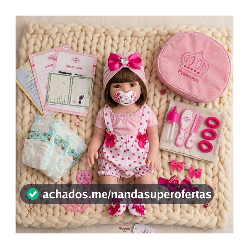Kit Boneca Bebê Reborn 48cm Vinil Siliconado Com Bolsa Fraldas Mamadeira Chupeta E Acessórios