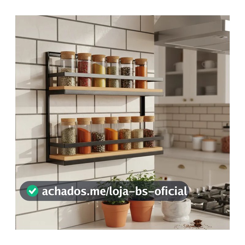 Prateleira Porta Condimentos em Ferro e Madeira Rústico