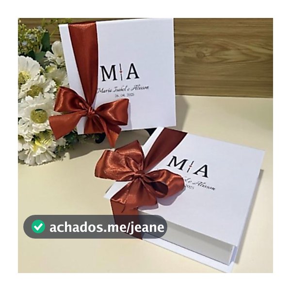 Caixa Convite Padrinhos de Casamento com Laço de Cetim - 15x15x5cm