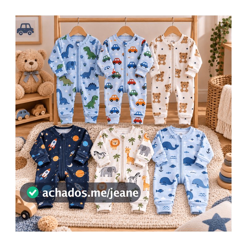 Kit 4 Macacão de Bebê Roupa Menino Estampado Ziper Animado Estampado Algodão Verão Maternidade