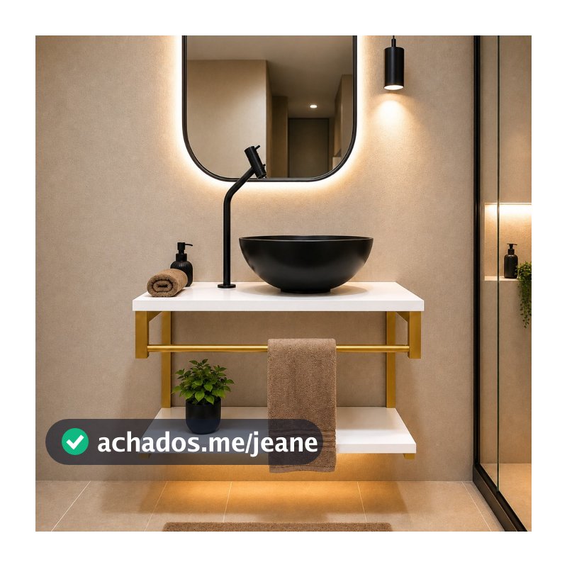 Armário de banheiro Industrial balcão de banheiro Estrutura em Metal com cuba Suporte Dourado