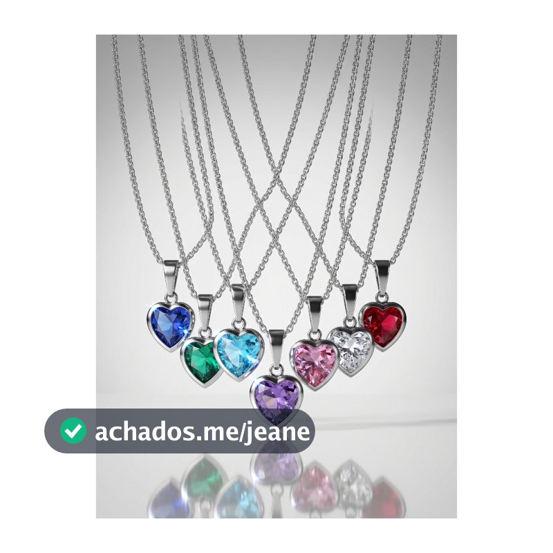 Colar Com Pedra Zirconia Colorido Coração Colar Feminina 42CM /Colar Com Coração Cravejado