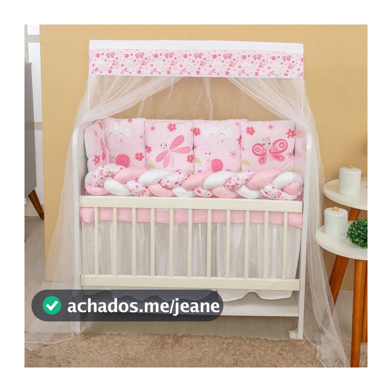 Kit para Mini Berço Almofadinhas 12 peças + Saia de Berço Bebê Menina