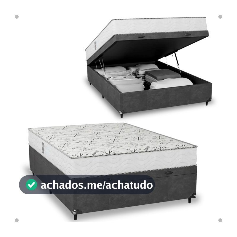 Baú Viúva Suede Cinza + Colchão D33 One Face Branco- e-Shop Casa