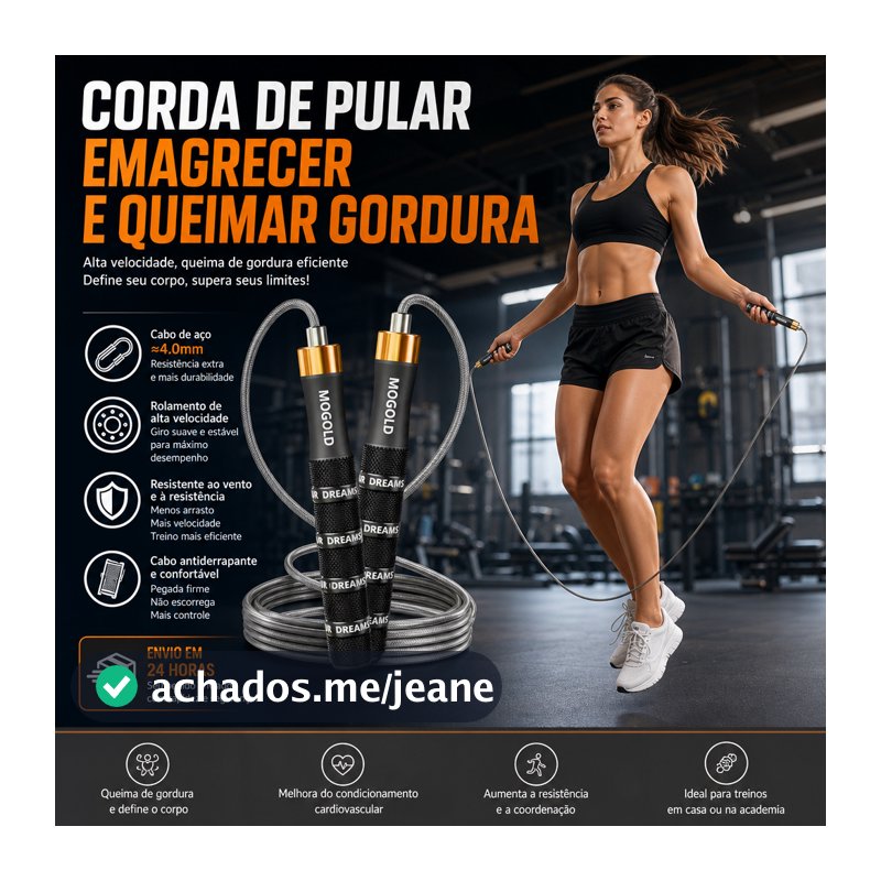 Corda de Pular Speed Rope Cabo de Aço 49 Fios - Rolamento Rotação Suave Não Embola Emagrecimento Queima Gordura Fitness