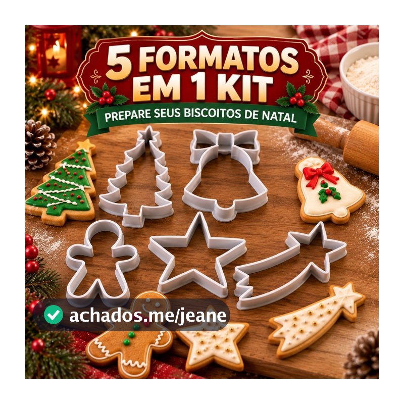 Kit 5 Cortadores de Biscoito Natalino | Moldes para Cookie e Confeitaria
