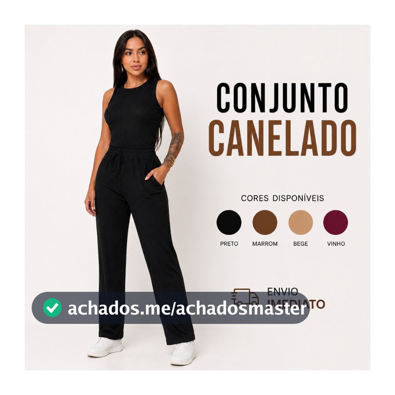 Conjunto Feminino Canelado Calça Wide Leg Pantalona com Bolsos + Regata Moda Verão Frio