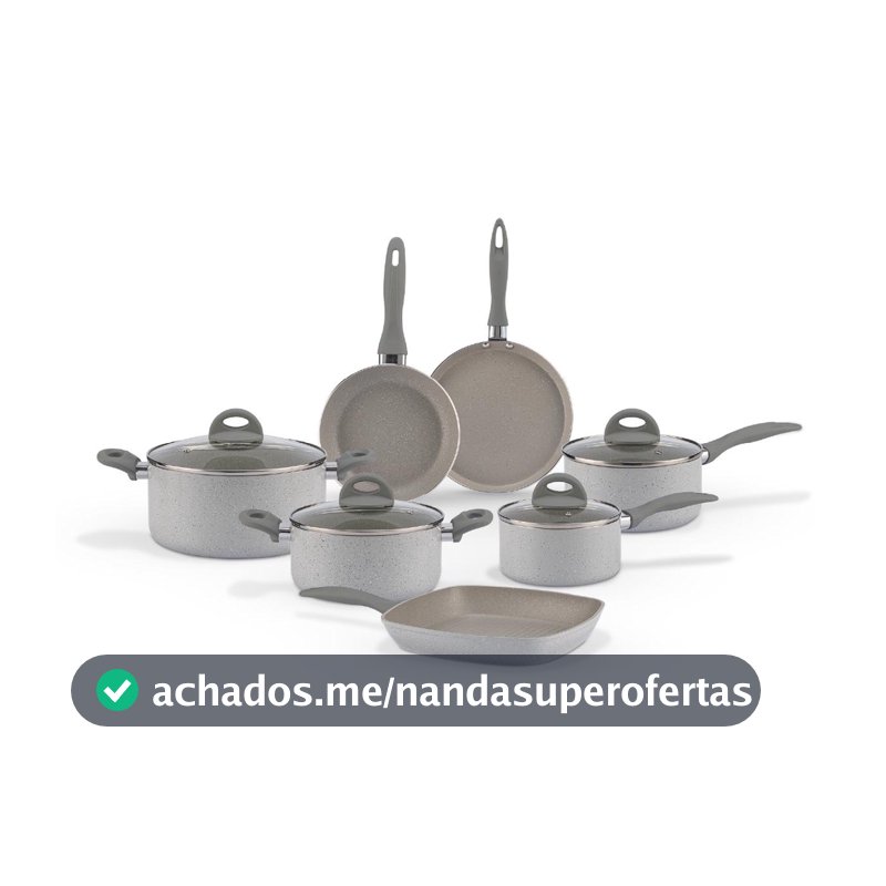 Jogo de Panelas Brinox Antiaderente Ceramic Life - Marble Blend com Indução - Cinza Claro