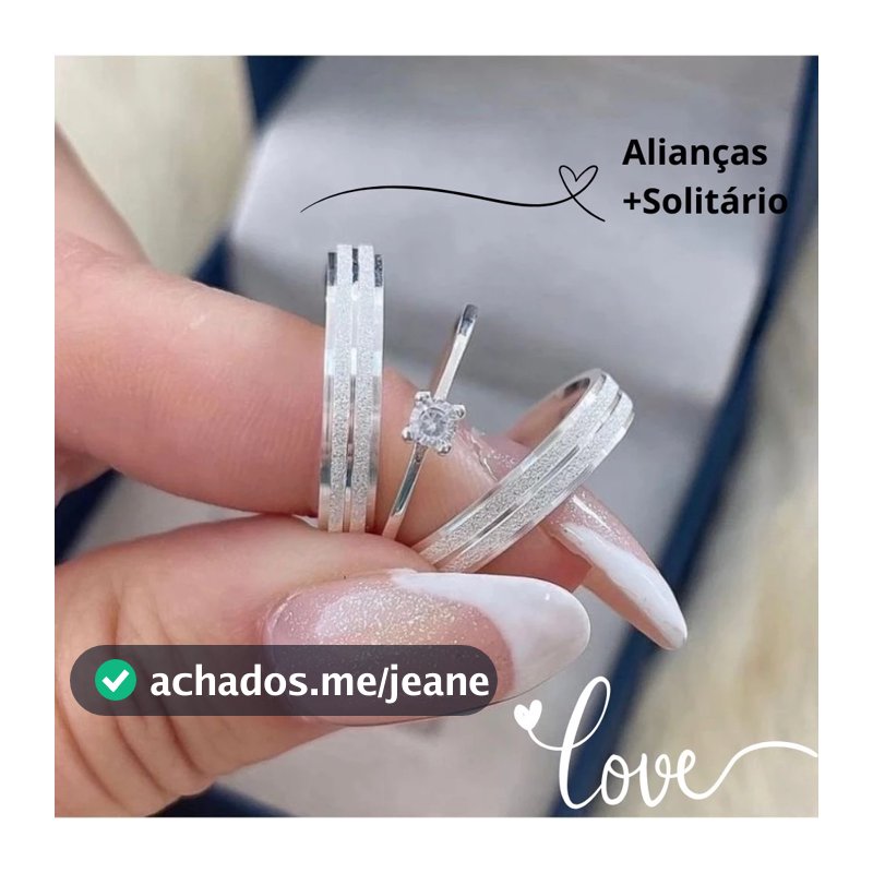 Par de Aliança de Namoro em Aço Inox Cor Prata  lindo Anel Solitário Diamantada Não Enferruja