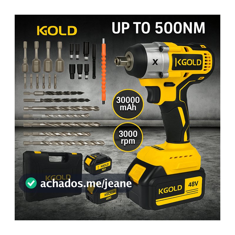 Chave de Impacto 48V Brushless Profissional Alto Torque + Furadeira Parafusadeira Bateria Recarregável 110v/220v