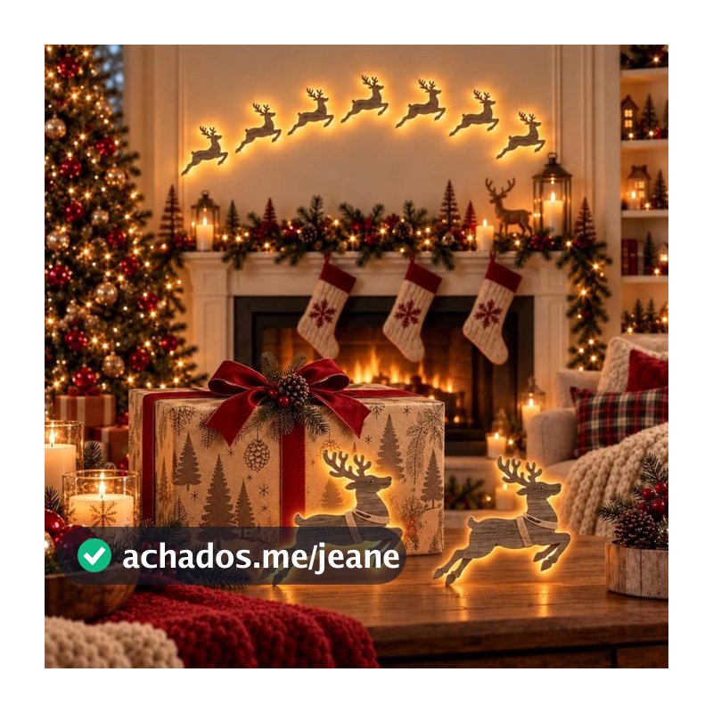 2026 Nova Rena Brilho Santa Trenó Decoração De Parede De Natal Interior Iluminado , LED Light Up Brilhante 3D Adesivos D