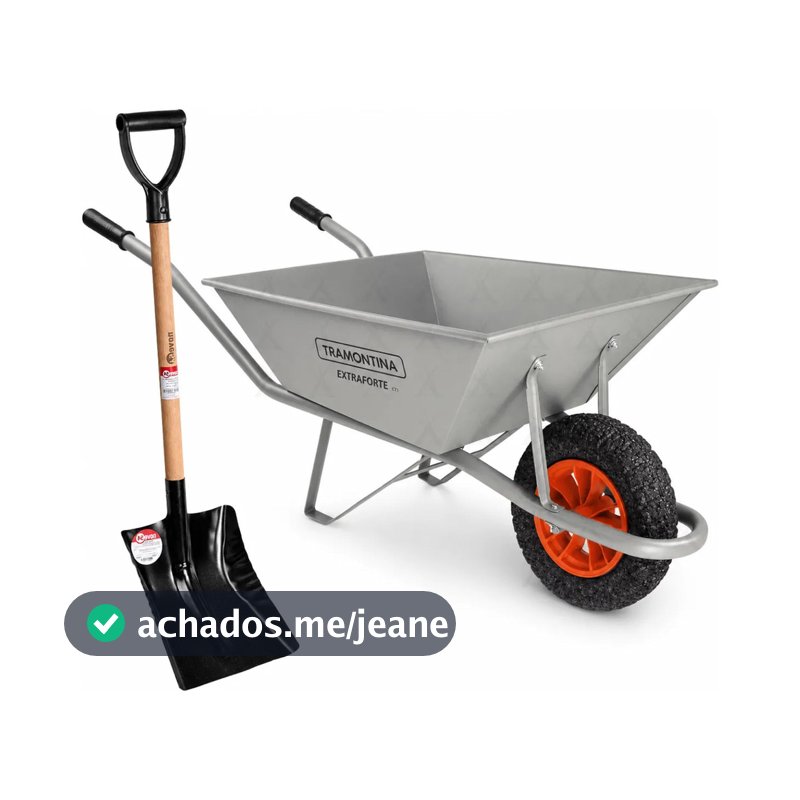 Carrinho De Mão Extraforte 65L Pneu Maciço De Obra Tramontina + Pá Quadrada - Pedreiro Construção